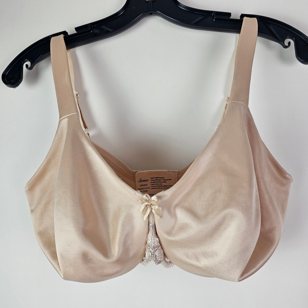Soma Sensuous Sides Minimizer Bra Size 34DDD Beige Nude Satin Minimalist